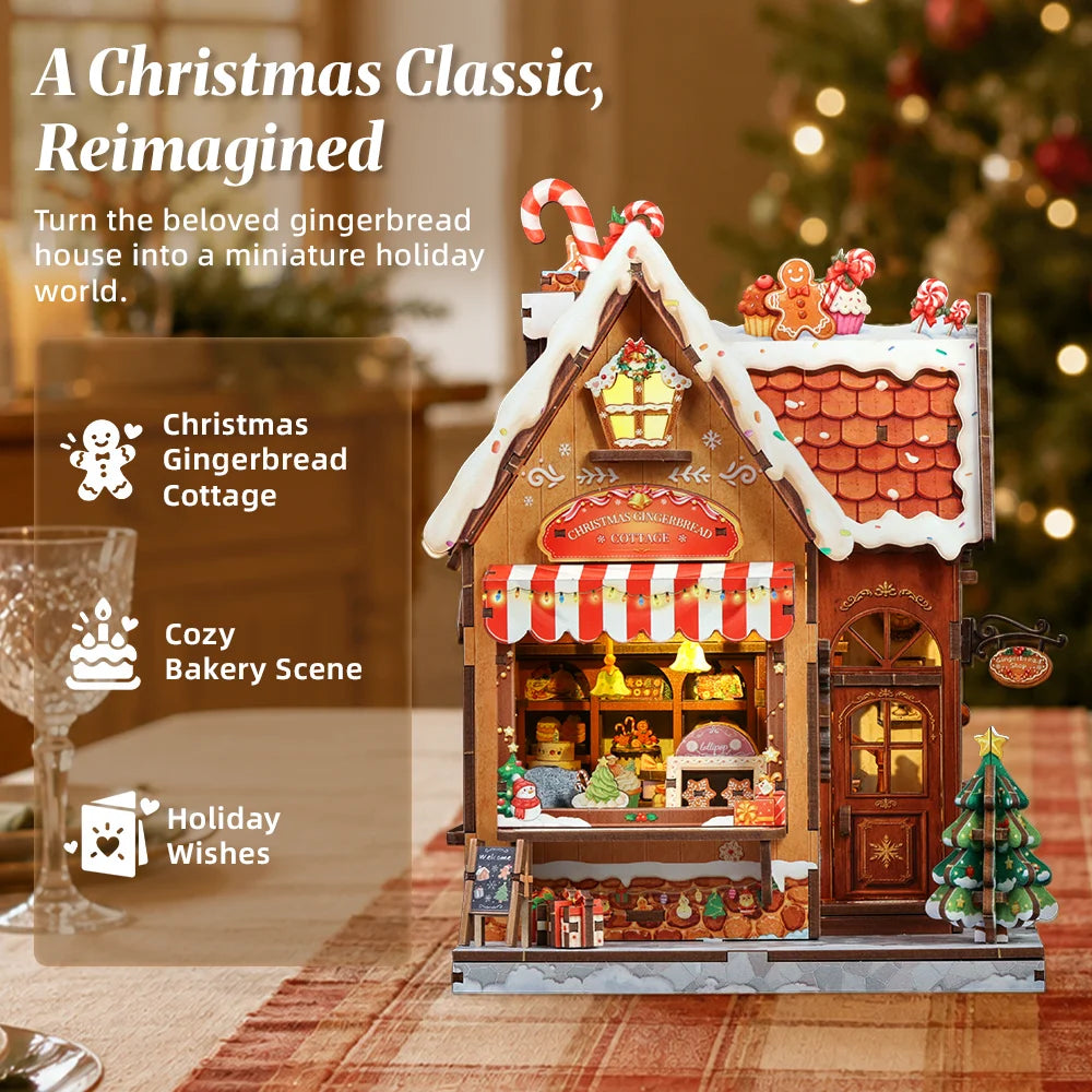Original CUTEBEE Christmas DIY Miniature Dollhouse Kit Gift for Adults 1:18 Gingerbread House 3D Puzzles Model Building Set