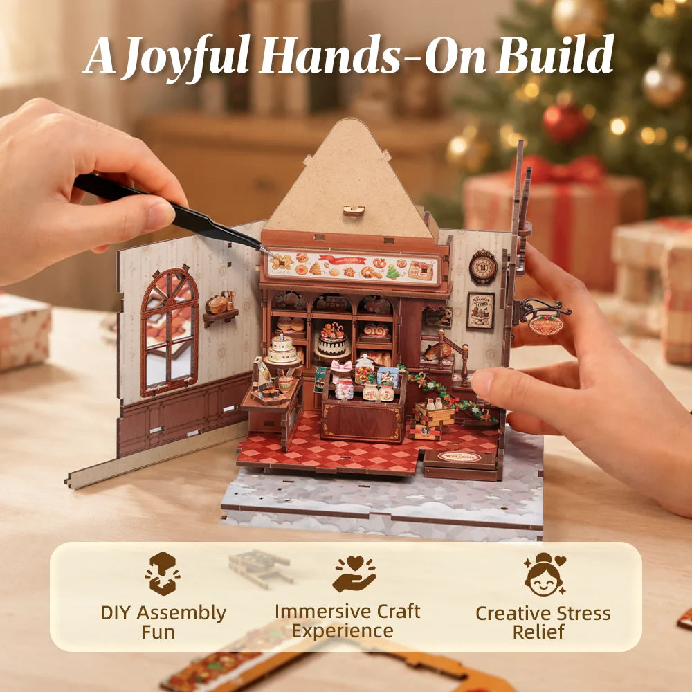 Original CUTEBEE Christmas DIY Miniature Dollhouse Kit Gift for Adults 1:18 Gingerbread House 3D Puzzles Model Building Set