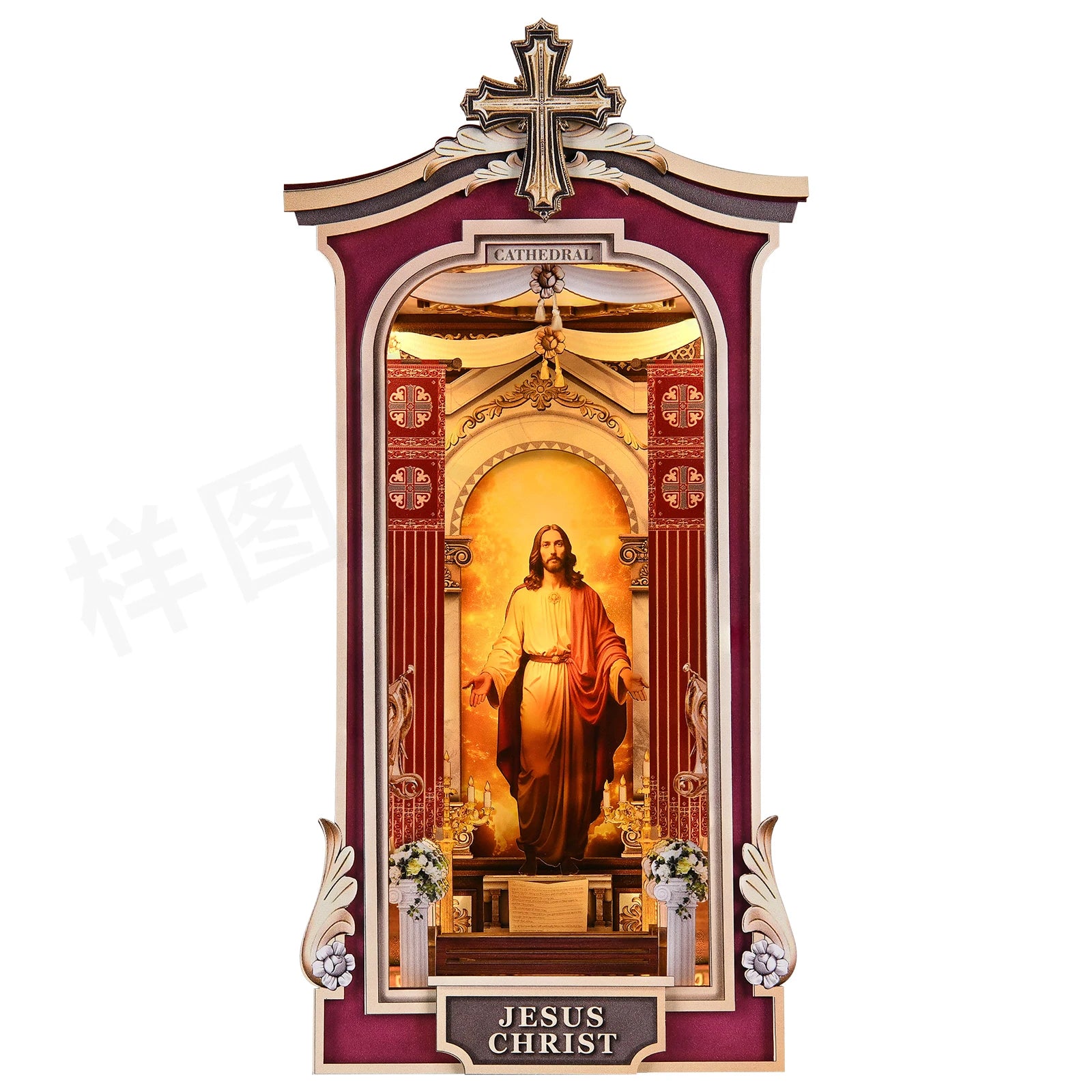 Book Nook Kit Cathedral DIY 3D Puzzle Classic Wooden Nativity Scene Ornament Bookshelf Dollhouse Model Bookend Building Home Dec